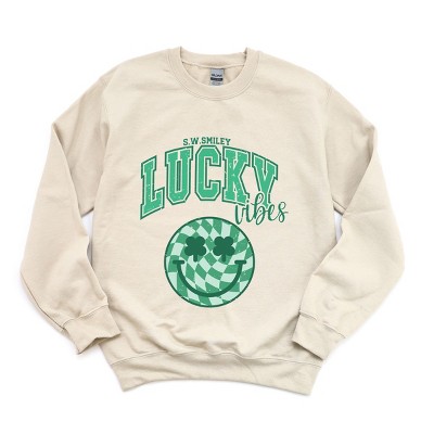 Simply Sage Market S.W.Smiley Lucky Vibes Smiley Sweatshirt - M - Dust