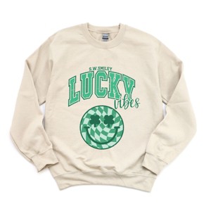 Simply Sage Market S.W.Smiley Lucky Vibes Smiley Sweatshirt - M - Dust - 1 of 4