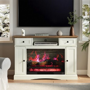 Heynemo TV Stand with 28" Fireplace for TVs up to 55", Media Console Table with Adjustable Shelves, Double-door Design, Entertainment Center, White - 1 of 4