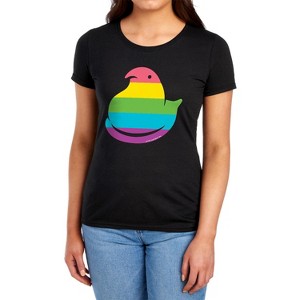 Rainbow Striped Easter Peep Women's T-Shirt Black - 1 of 4