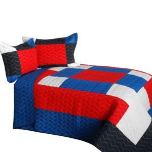 Slickblue Handmade Full/Queen Quilt Set, 100% TC Fabric, Patchwork Geometric Design, 4 Color Options, 3-Piece Set - 1 of 4