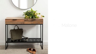 Natural Brown and Black Mango Wood Console Table with Metal Shelf