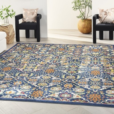 Navy Multicolor Floral Boho 8' x 10' Synthetic Area Rug
