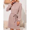 Women Mock Turtleneck Long Lantern Sleeve Self Tie Rib-Knit Dress Casual Loose Winter Pullover Sweater Dresses - 3 of 4