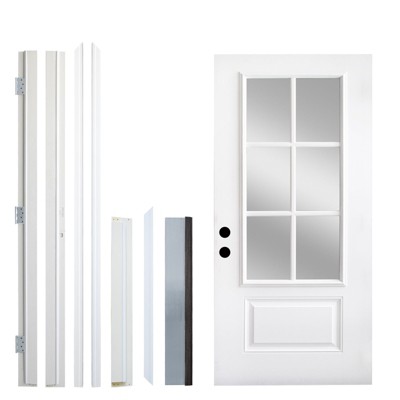 PexFix Low-E Glass 6-Lite 3/4 Lite White Fiberglass Composite Front Door Exterior Entrance Door Right Hand Inswing with 4-9/16 Frame