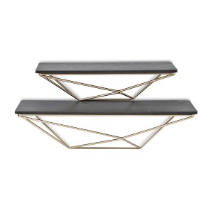 HomeRoots Set Of Two Black And Gold Wood And Metal Modern Wall Mounted Accent Shelves - 1 of 4