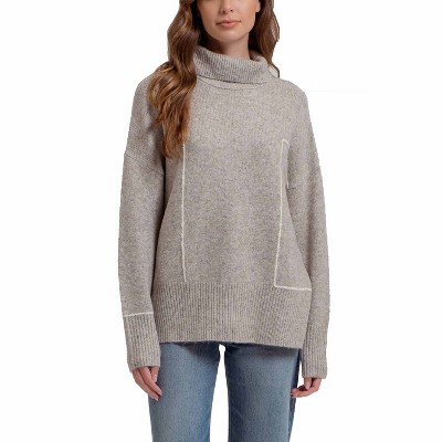 August Sky Women's Abstract Stripe Turtleneck Pullover Sweater, Light ...