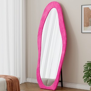 QingMoon Footprint Shape Full Length Mirror, 63" X 24" Wavy Floor Mirror, Flannel Frame Large Wall Mirror with Stand for Bedroom and Entrance - 1 of 4