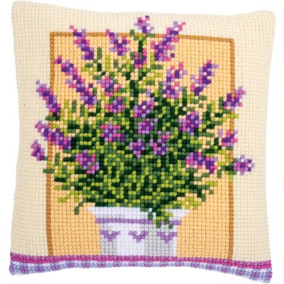 Vervaco Counted Cross Stitch Cushion Kit 16"X16"-Lavender in Pot