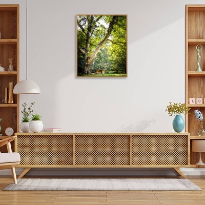 Lush Green Tree and Bench Canvas Wall Art with Polystyrene Frame