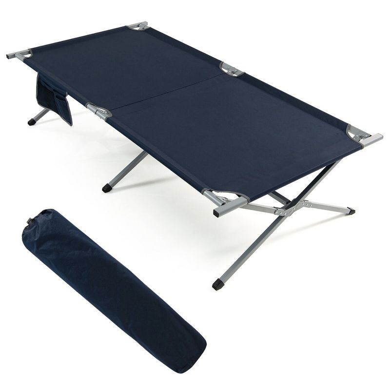 Tangkula Folding Camping Bed Extra Wide Military Cot up to 330Lbs w/ Carry Bag & Storage, 1 of 11