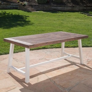 VYNXARIA Outdoor Dark Brown Sandblast Finish Acacia Wood Dining Table with White Rustic Metal Finish Frame - 1 of 4