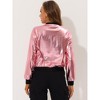 INSPIRE CHIC Women's Holographic Fashion Stand Collar Metallic Lightweight Zip Bomber Jacket - 4 of 4