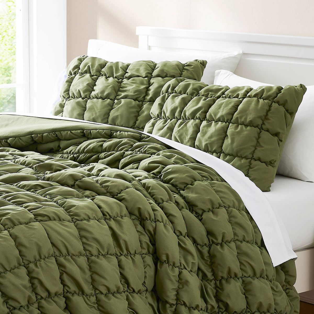 Lush Decor Full/Queen Puff Bed Blankets Green 3pc set - thumbnail 2