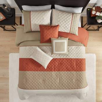 7pc California Clement ColorBlock Striped Comforter Set with Throw Pillows - Madison Park