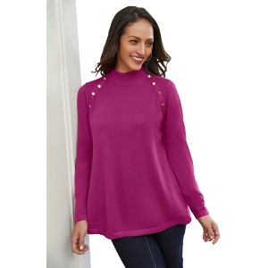 Jessica London Gold Button Mockneck Sweater - 1 of 4