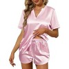 Ekouaer Silk Pajamas for Women Short Sleeve Satin Sleepwear Two-piece Pjs Set Soft V Neck Loungewear - 4 of 4
