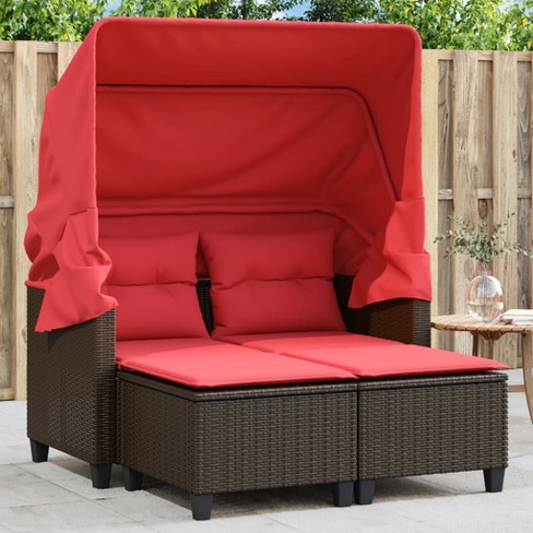 vidaXL Patio Sofa 2-Seater with Canopy and Stools Brown Poly Rattan - image 1 of 4