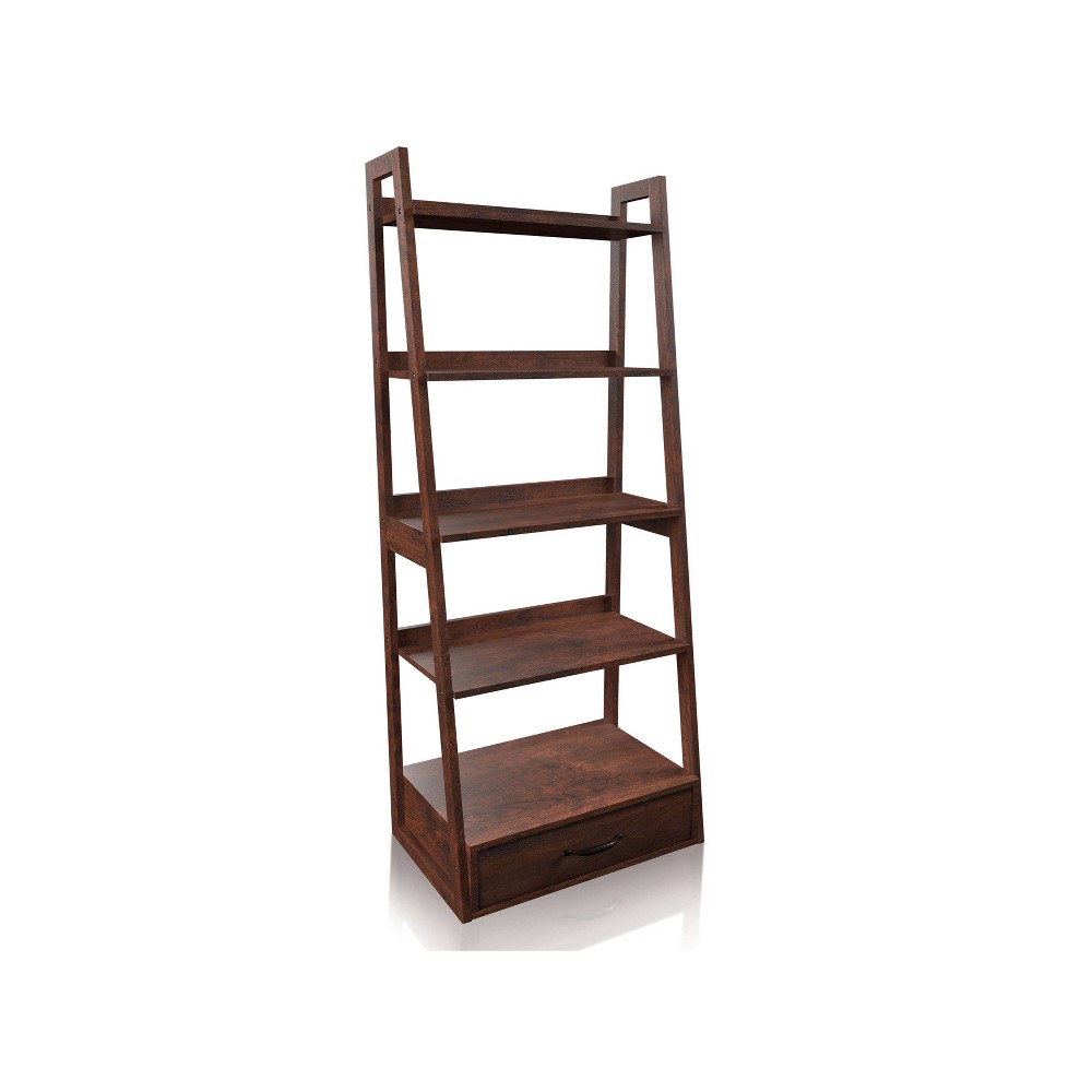 Photos - Wall Shelf 24/7 Shop At Home 63.5" Juncus 5 Tiered Ladder Bookcase Brown Cherry