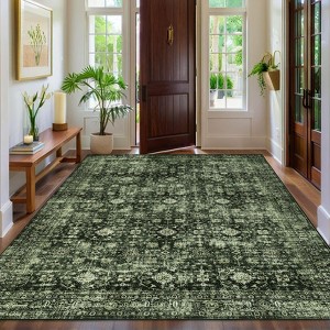 Vintage Area Rug Washable Floral Print Indoor Carpet with Non-Slip Backing - 1 of 4