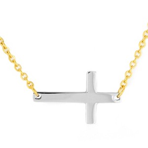 ELYA Women's Polished Sideways Cross Two Tone Steel Necklace - 18" - 1 of 2