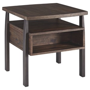 Vailbry Rectangular End Table Brown - Signature Design by Ashley: Two-Tone Finish, USB Port, Fixed Shelf, Wood Veneer - 1 of 4