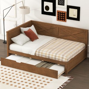 NicBex Twin Size Daybed with Trundle Wooden Frame Day Bed with Rustic Guardrail for Living Rooms - 1 of 4