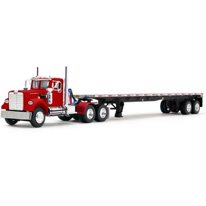 White Western Star 4900 Day Cab with 48’ Utility Flatbed Trailer Viper Red 1/64 Diecast Model made by DCP/First Gear - 1 of 1