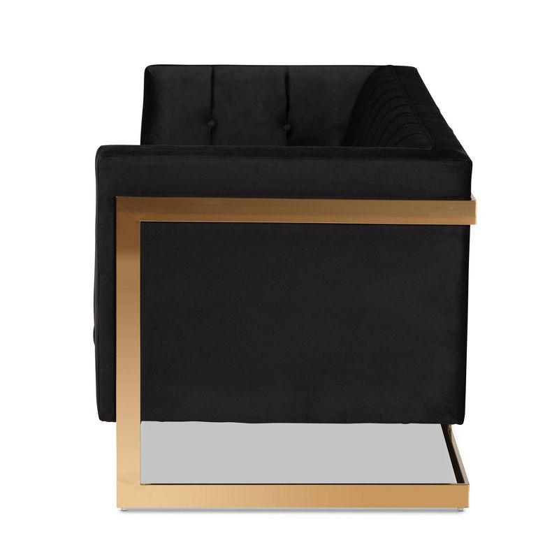 Ambra Velvet Upholstered and Button Tufted Sofa Black/Gold - Baxton Studio, 4 of 12
