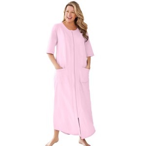 Dreams & Co. Women's Plus Size Petite Long French Terry Zip-Front Robe - 1 of 4