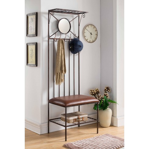 Kings Brand Furniture Pacher Entryway Hallway Storage Bench with & Coat Rack, Brushed Copper - image 1 of 4