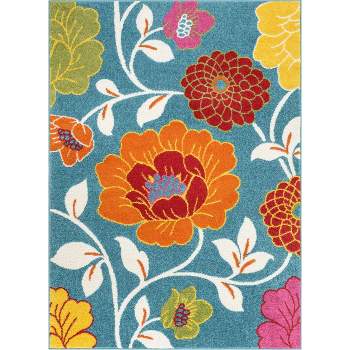 Well Woven Modern Daisy Flowers Blue Kids Room Floral Area Rug
