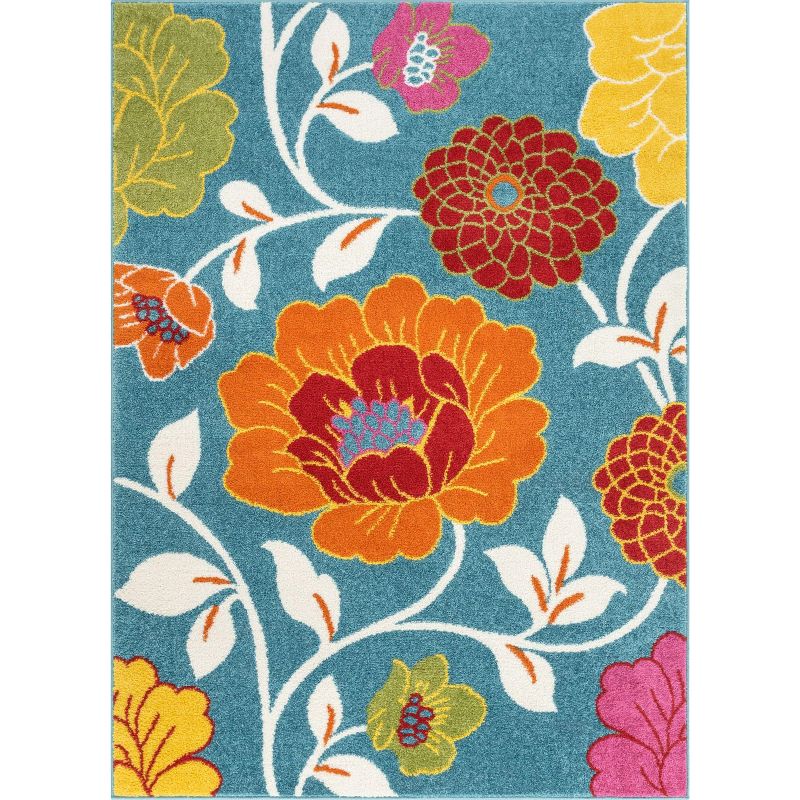 Well Woven Modern Daisy Flowers Blue Kids Room Floral Area Rug, 1 of 9