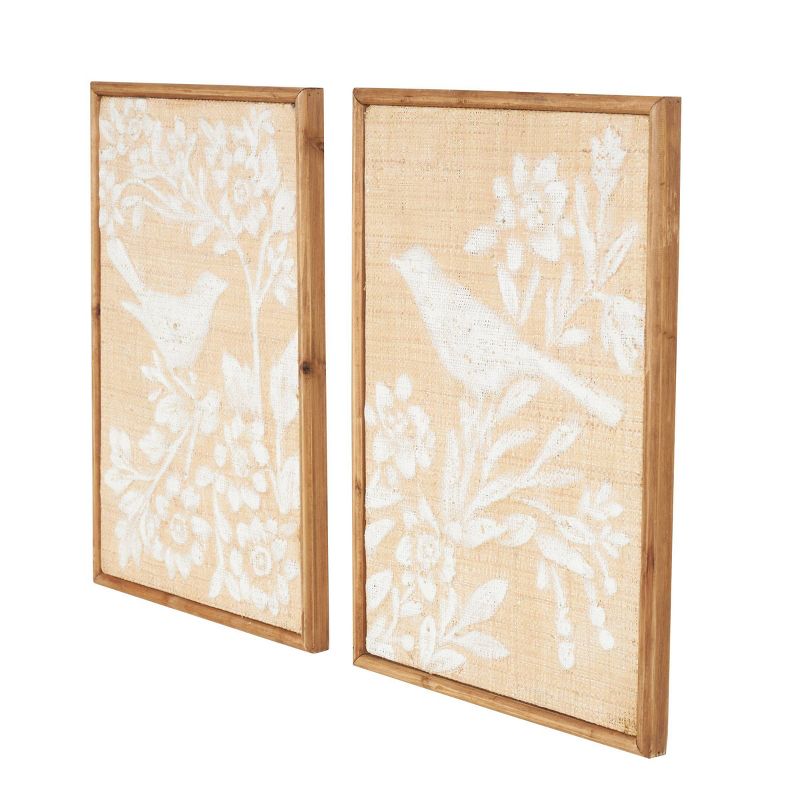 Olivia &#38; May Set of 2 Wood Bird Wall Decors with White Painted Floral Patterns Brown, 5 of 8
