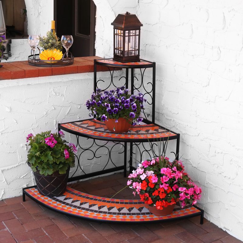 Sunnydaze Indoor/Outdoor Steel 3-Tiered Potted Flower Plant Corner Display Stand Shelf with Mosaic Tiled Top - 40", 4 of 13