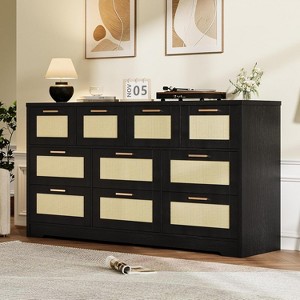10 Drawer Dresser for Bedroom, 59" Rattan Dresser with Farmhouse Style, Wood Storage Chest, Organizer for Bedroom, Entryway, Living Room - 1 of 4