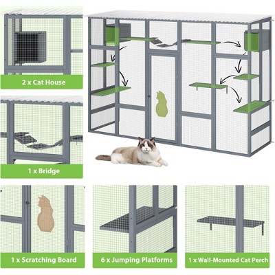 Gray Pine and PVC Large Outdoor Cat Enclosure