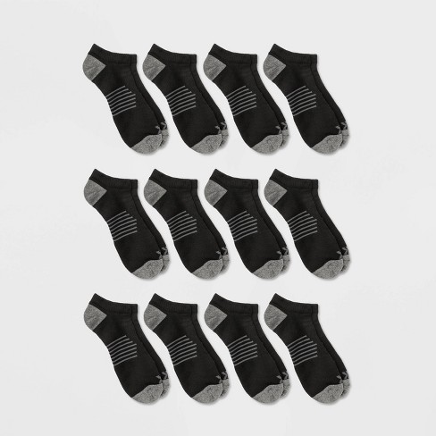 Men's No Show Striped Cushion Socks 12pk - All in Motion™ Black 6-12