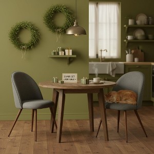 Homy Casa Set of 2 Upholstered Dining Chairs with High Back and Walnut Legs for Kitchen or Dining Room - 1 of 4