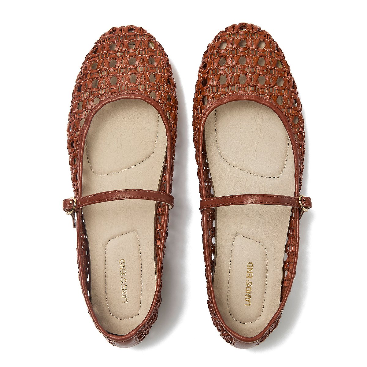 Обувь Lands' End Women's Woven Mary Jane Flats - 6 - Cognac — фото 2