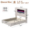 AMERLIFE Modern Bed Frame with Fireplace, Wingback Platform Bed Frame with 60.4“ Extra Tall Headboard, Beige - 2 of 4
