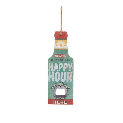 Beachcombers Happy Hour Bottle Opener Wood Composite Home Decor With Saying Beer Bottle Vintage Rustic 2.8 X 0.4 X 7.9