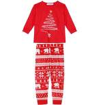 cheibear Kid's Christmas Tree Long Sleeve Tee and Plaid Pants Loungewear Family Pajama Sets