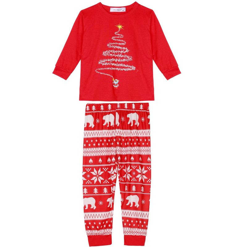 cheibear Christmas Tree Long Sleeve Tee and Plaid Pants Loungewear Family Pajama Sets, 2 of 5