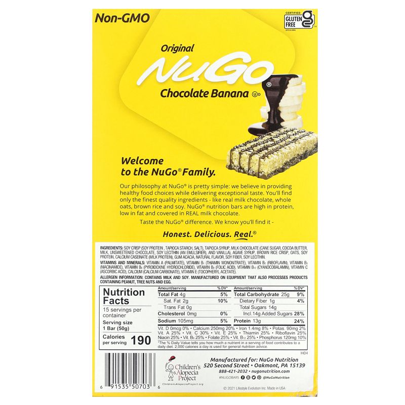 NuGo Nutrition Chocolate Banana Bars, 15 Bars, 1.76 oz (50 g) Each, 2 of 4