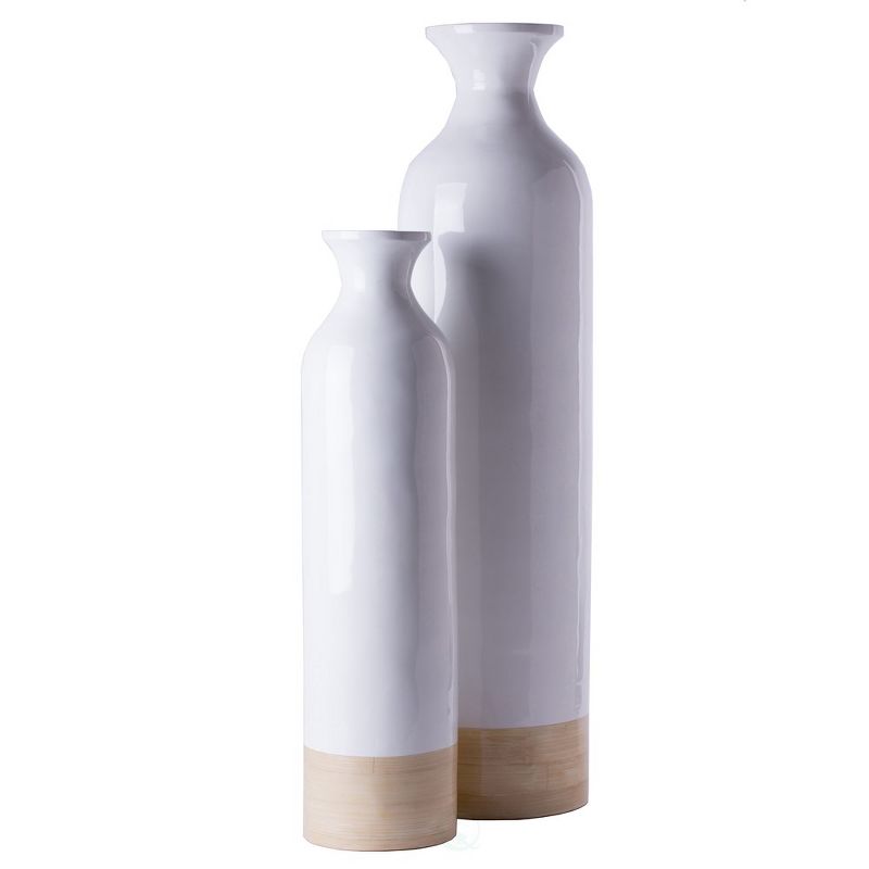 Uniquewsie Elegant Black or White Cylinder Shaped Tall Spun Bamboo Floor Vases, Embellished with a Glossy Lacquer, and Enhanced with Natural Bamboo Finish - Stylish Home Decor, Heights of 31 and 23.5 Inches, 5 of 9