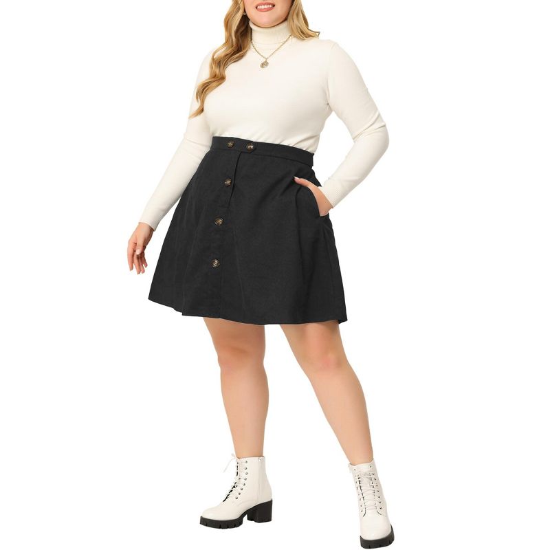 Agnes Orinda Women's Plus Size Corduroy Button Mid-Rise A-Line Mini Skirts, 2 of 7
