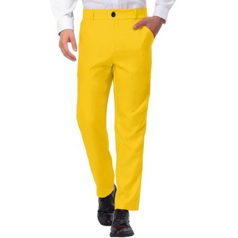 Lars Amadeus Men's Dress Business Classic Fit Flat Front Suit Trousers  Yellow 28