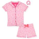 Sleep On It 2-Piece Girl's Pajama Shorts Set Featuring Floral Pinstripes with Matching Scrunchie - Pink Girls Sleepwear Set