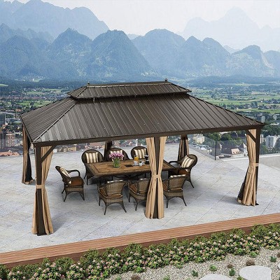 PURPLE LEAF Hardtop Gazebo Canopy with Netting and Curtains for Outdoor Deck Backyard Heavy Duty Metal Patio Permanent Pavilion